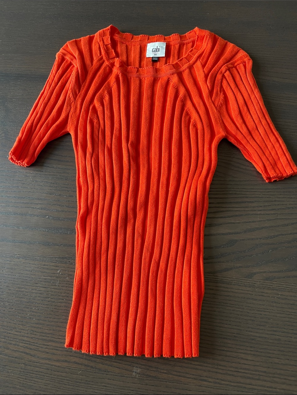CAbi Bright Orange Ribbed Scoop Neck Sweater